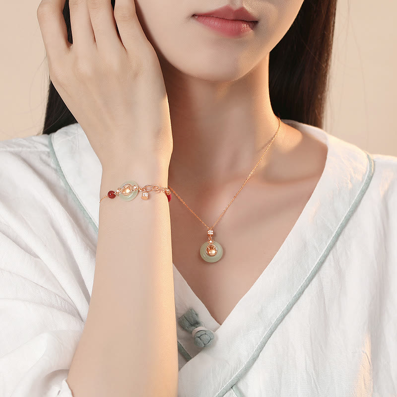 Pulsera con colgante de plata de ley 925 con piedras de Buda y jade hetiano natural del año del dragón, hebilla de paz y protección.