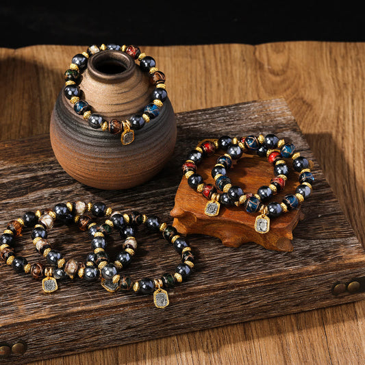 Pulsera de la suerte con cuentas de porcelana, ceniza de incienso y vidrio Liuli, con piedras de Buda tibetanas Zakiram, diosa de la riqueza