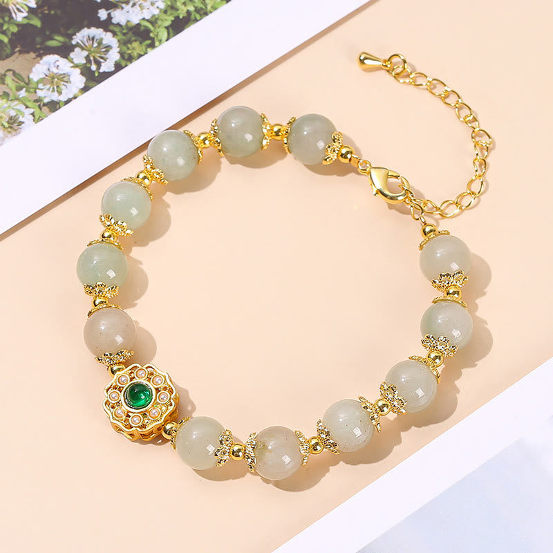 Buddha Stones Armband mit Perlenkette aus natürlicher Jade