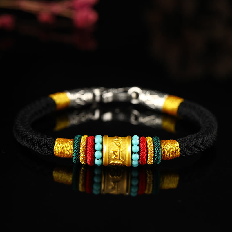 Pulsera de la suerte hecha a mano con ocho hilos y nudo de la paz Om Mani Padme Hum de oro 999 del Tíbet con piedras de Buda
