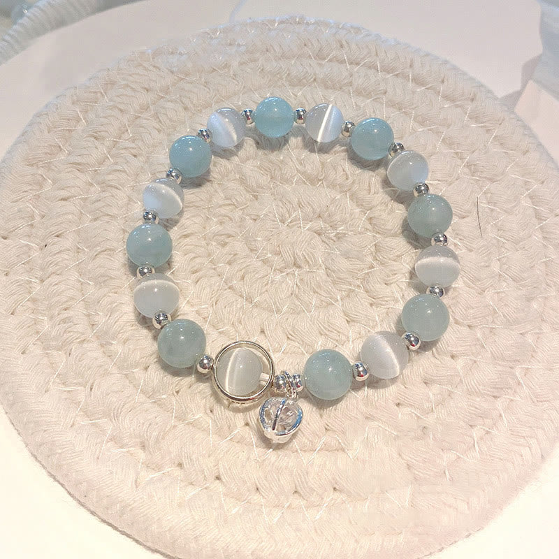 Pulsera con dije de ojo de gato y aguamarina de plata de ley 925 con piedras de Buda