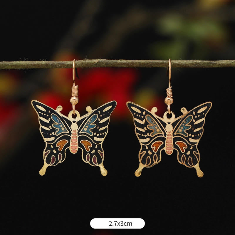 Pendientes colgantes de cobre con diseño de flor de loto y mariposa de Buda y piedras de iluminación