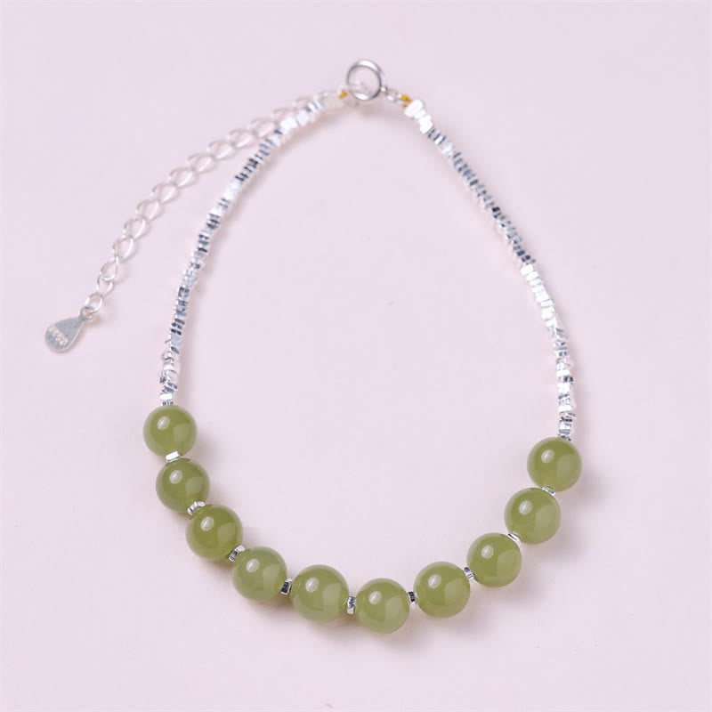Pulsera de cadena de la suerte con cuentas de jade hetiano de plata de ley 925 y piedras de Buda