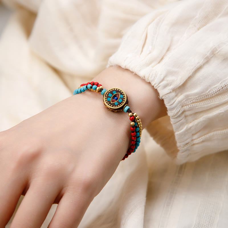 Armband mit tibetischen Buddha-Steinen, Türkis, Om Mani Padme Hum, Schutz und Stärke