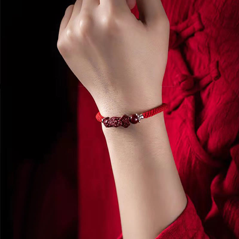 Pulsera trenzada de PiXiu Cinabrio para la Riqueza y la Suerte, hecha a mano con piedras de Buda