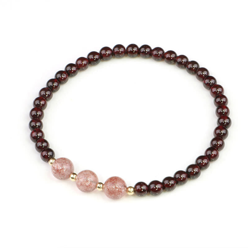 Pulsera de piedra de Buda con cuarzo fresa y granate natural