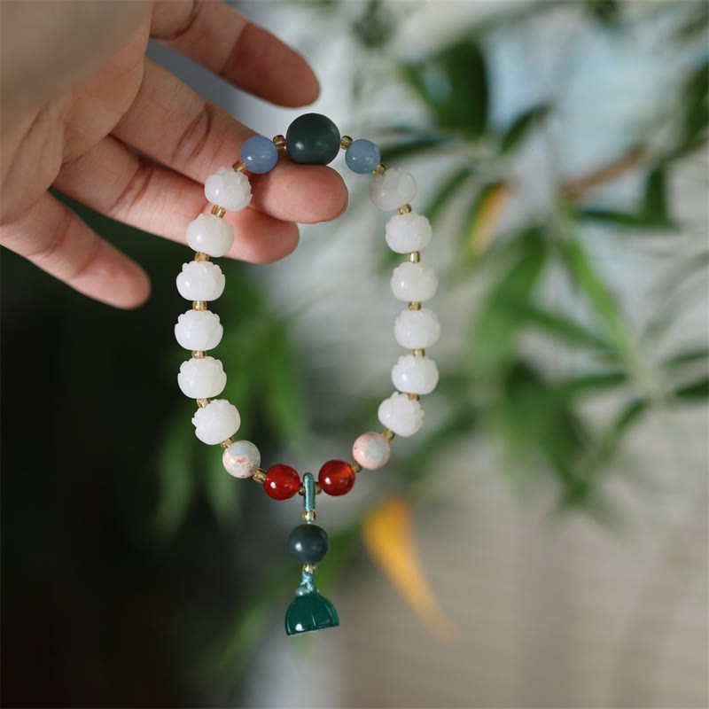Pulsera de armonía y paz con cuentas de loto talladas con semillas de bodhi y piedras de Buda
