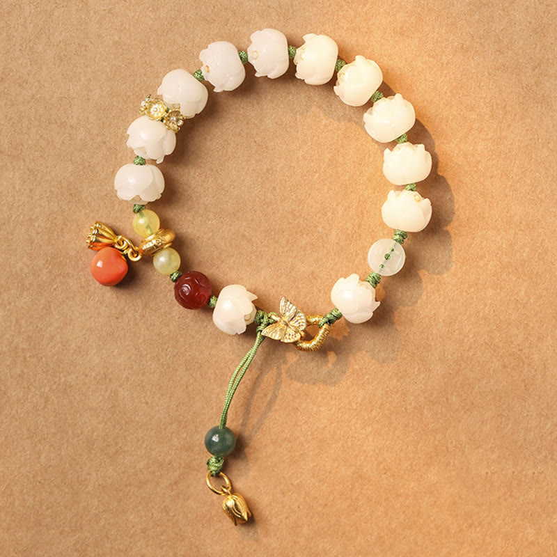 Pulsera de paz y armonía con cuentas de calabaza, semillas de bodhi naturales y piedras de Buda