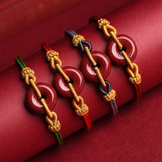 Pulsera trenzada con hebilla de paz y cinabrio hecha a mano con piedras de Buda y bendición