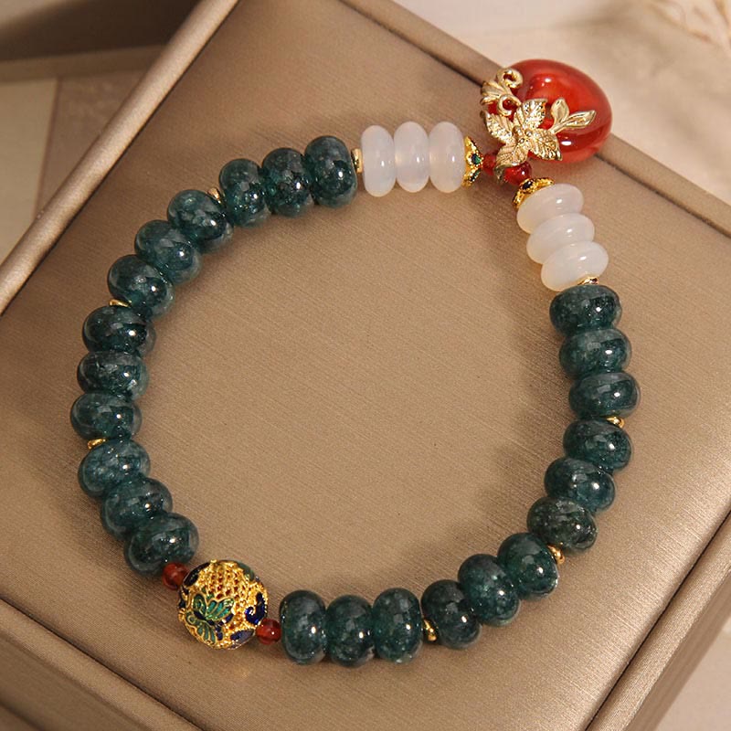 Pulsera de la suerte con cuentas de ábaco, jade, ágata blanca y ágata roja, con hebilla de paz