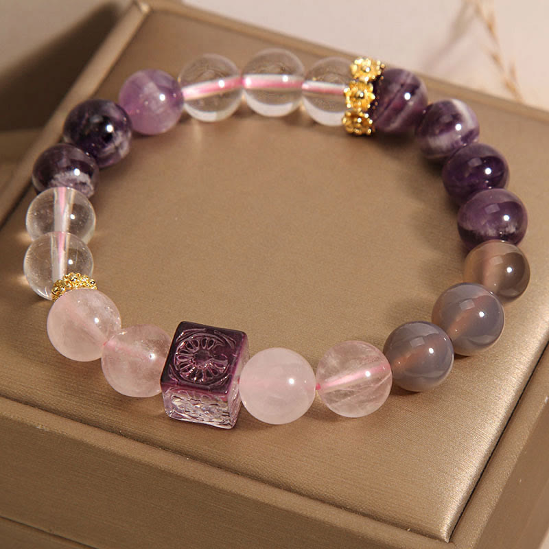 Pulsera de amatista natural y cristal rosa de Buddha Stones para la paz interior y la sanación