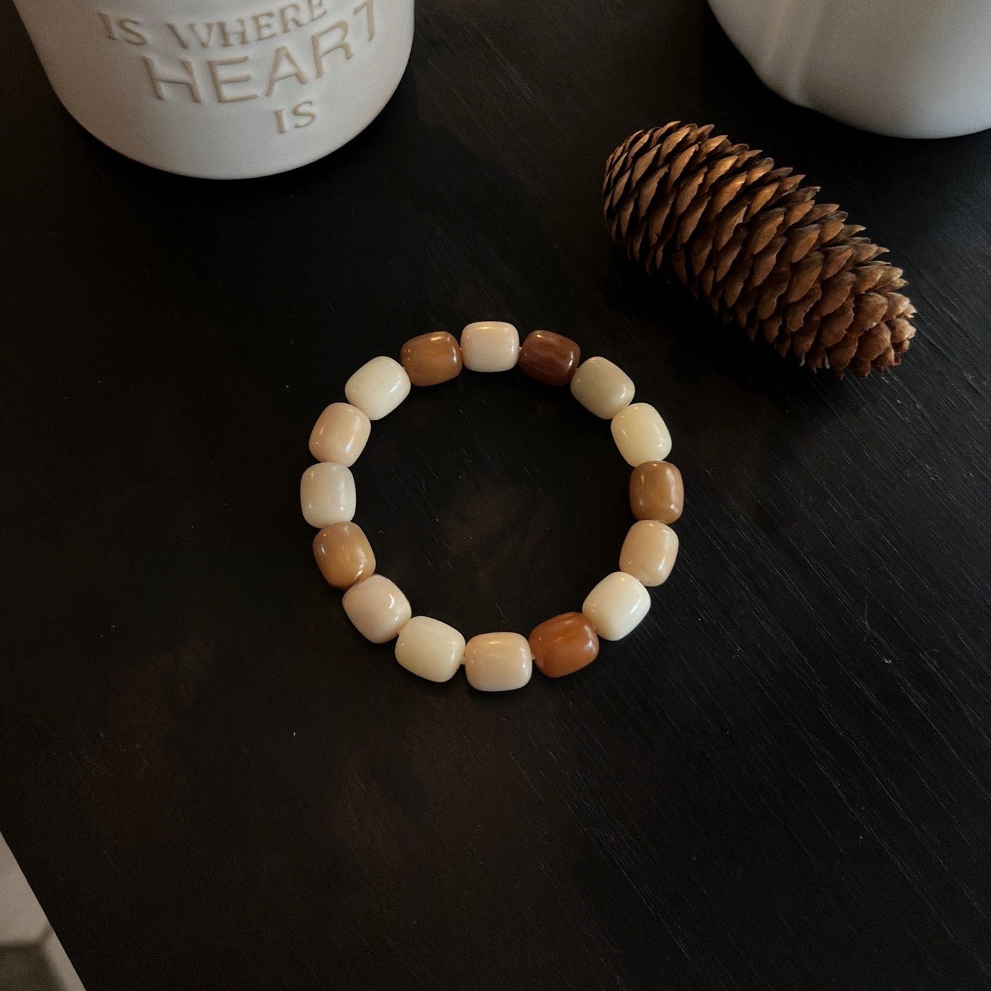 Rice Cake Milk Coffee Series Bodhi Bead Bracelet - Touch Bling