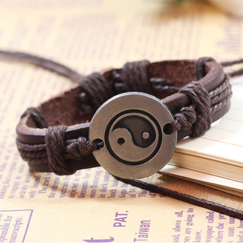 Buddha Stones Retro Yin Yang Leder Harmonie String Armband