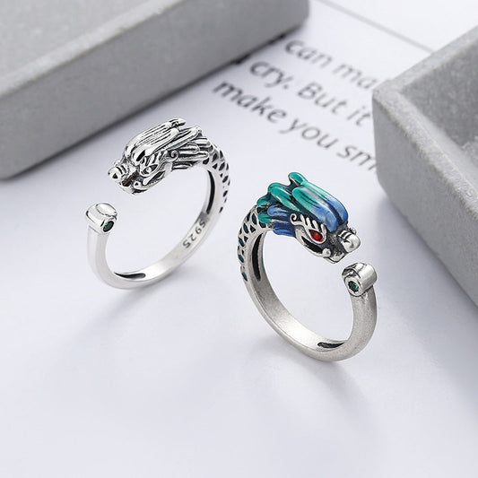 Anillo de metal ajustable con piedras de Buda en plata de ley 925 para proteger la suerte del Año del Dragón