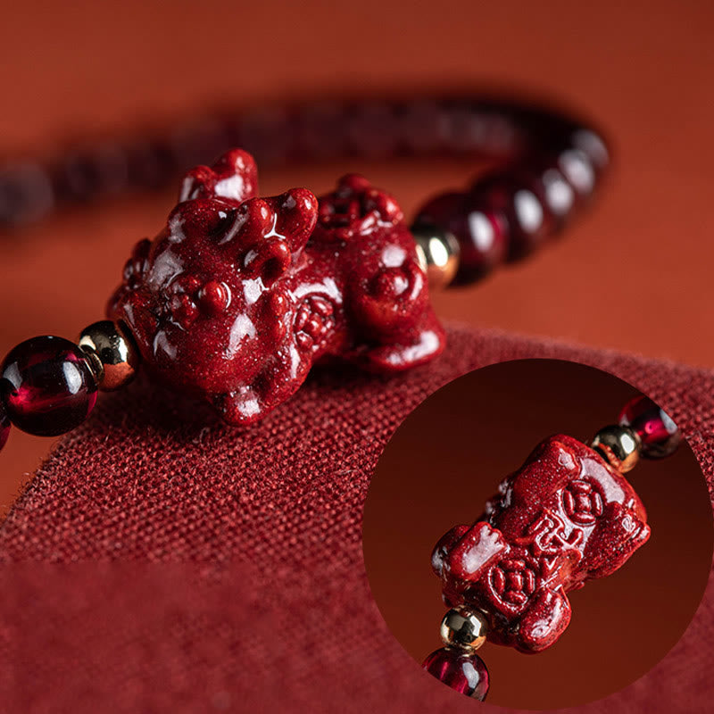 Buddha-Steine Granat Zinnober PiXiu Blessing Calm String Armband