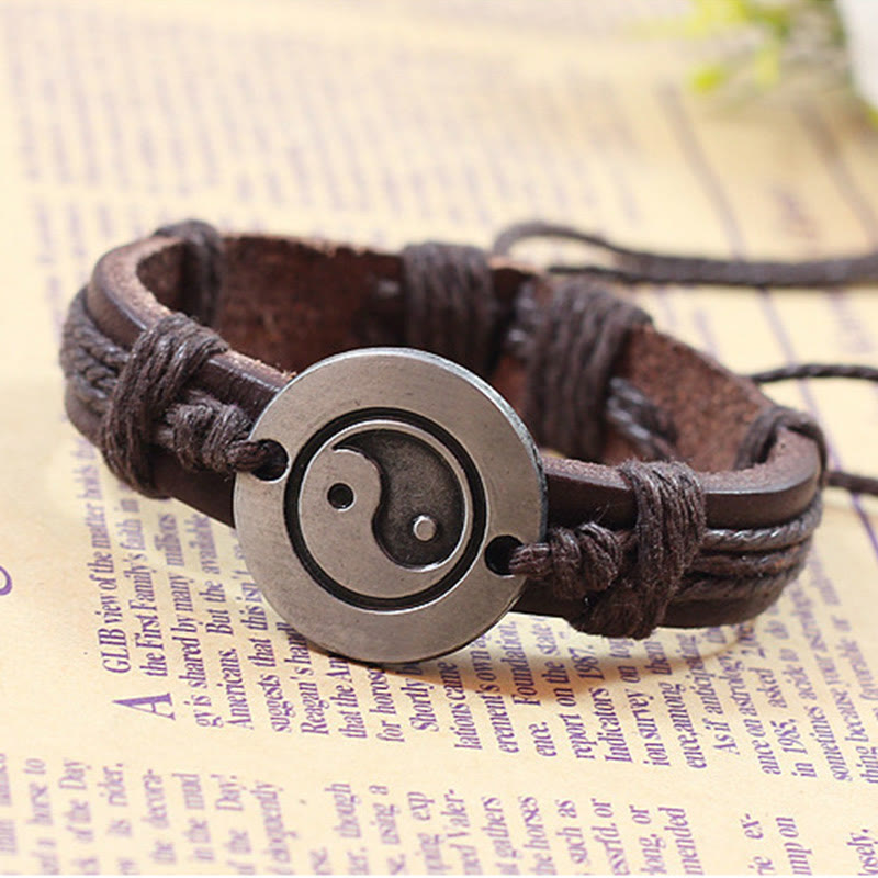 Buddha Stones Retro Yin Yang Leder Harmonie String Armband