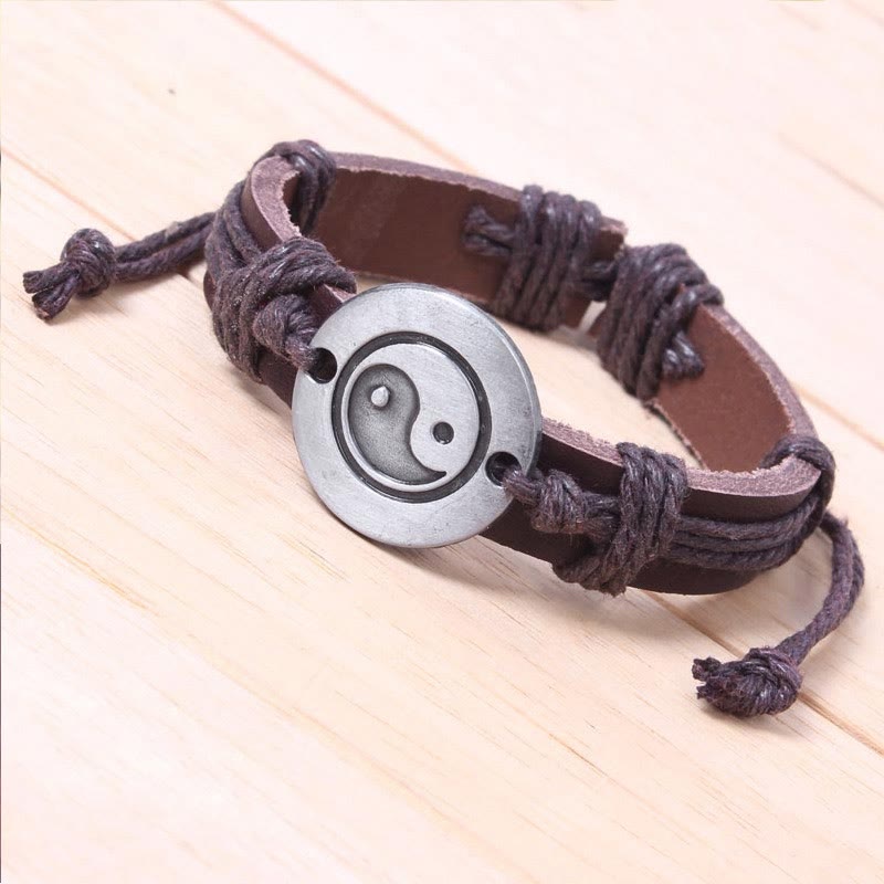 Buddha Stones Retro Yin Yang Leder Harmonie String Armband