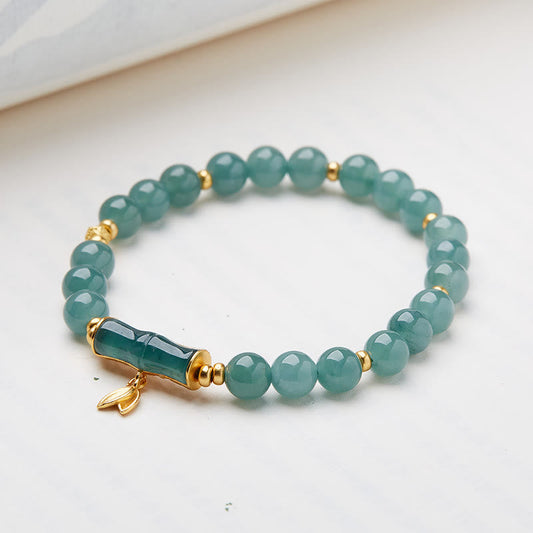 Pulsera de la suerte con piedras de Buda, chapada en oro de plata de ley 925 y jade verde natural de bambú.