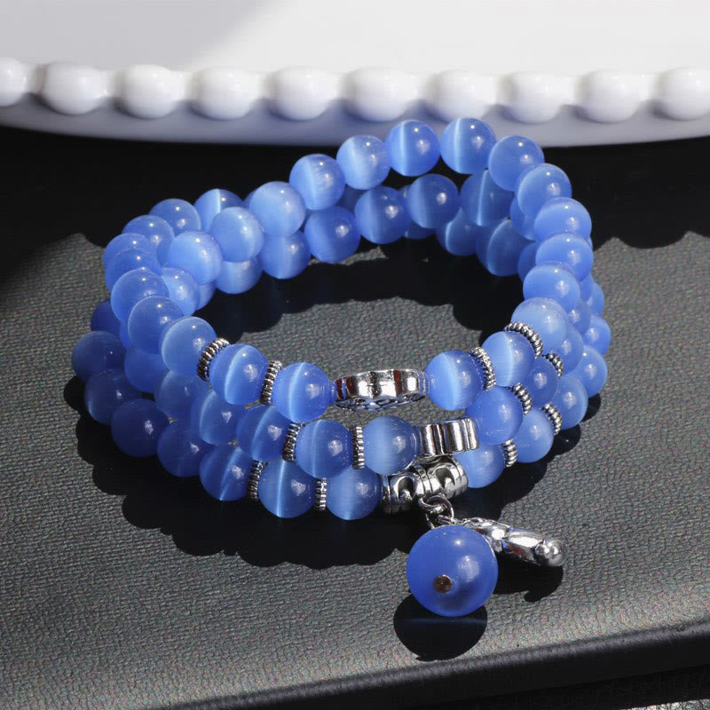 Pulsera triple vuelta con soporte PiXiu de ojo de gato y piedras de Buda