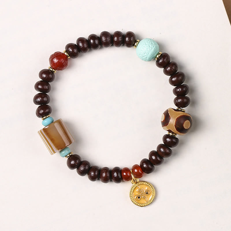 Pulsera de cuentas Dzi de semillas de Bodhi moradas del Tíbet con piedras de Buda naturales, Dios de la Riqueza y la Sabiduría