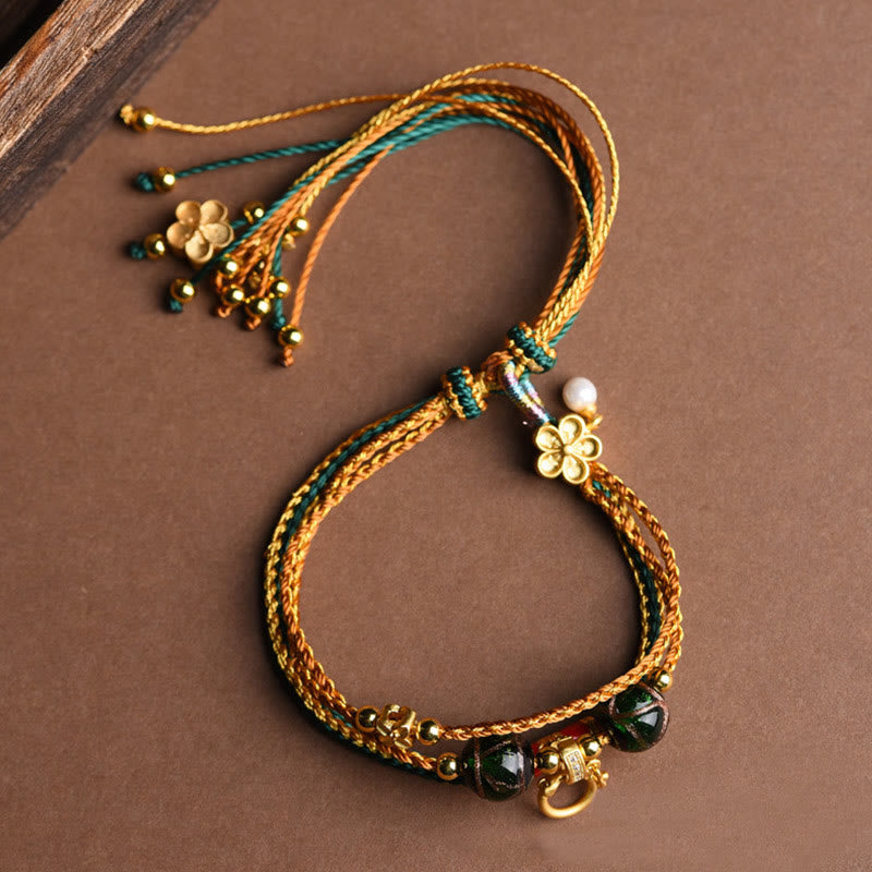 Pulsera curativa multicapa trenzada con cuentas de vidrio Liuli y cuerda tibetana hecha a mano con piedras de Buda