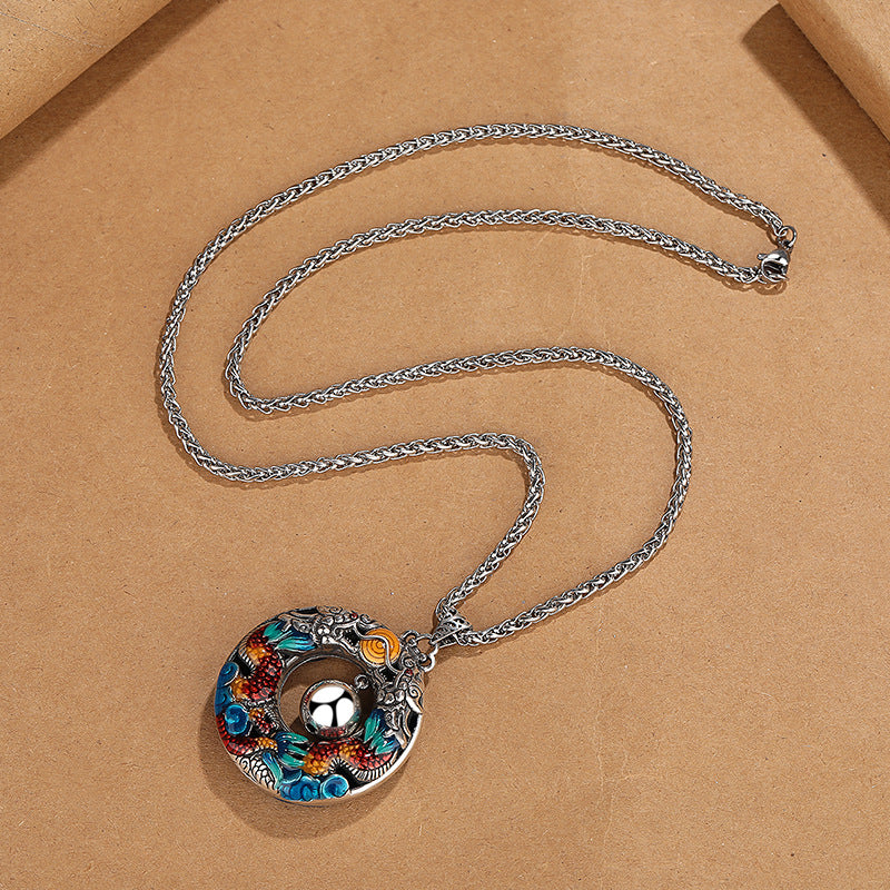 Collar con colgante de cobre protector con cuentas de dragón dobles coloridos y piedras de Buda del Año del Dragón