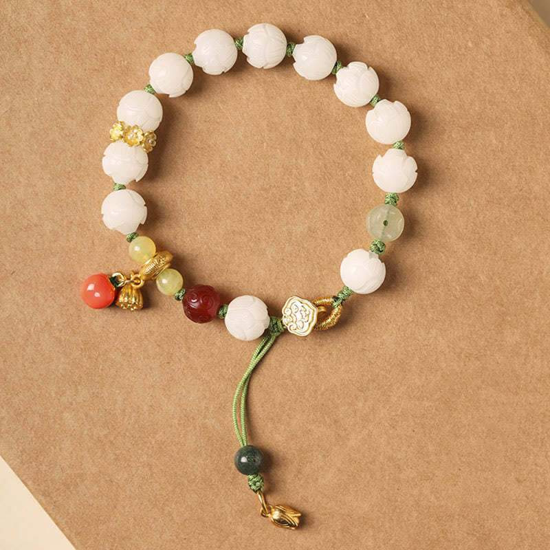 Pulsera de paz y armonía con cuentas de calabaza, semillas de bodhi naturales y piedras de Buda