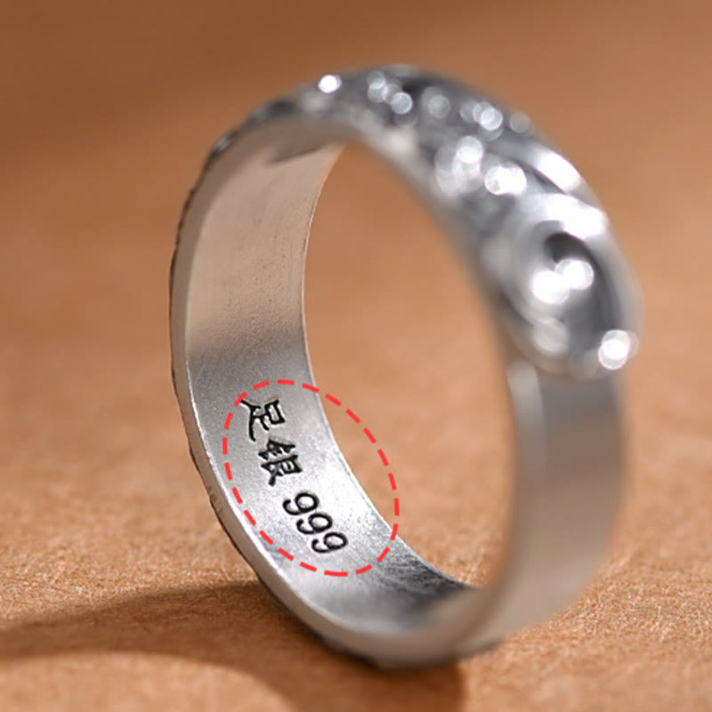 Buddha Stones 999 Sterling Silber Glücksverheißende Wolken graviert Segen verstellbarer Ring