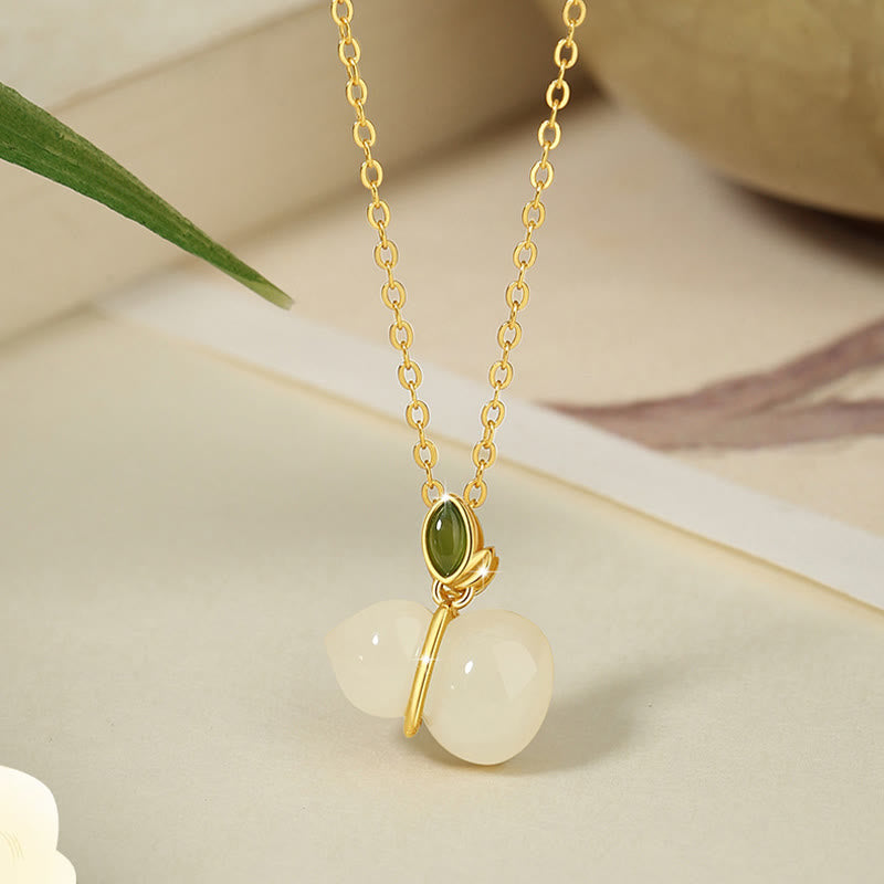 Colgante de calabaza de jade hetiano con piedras de Buda en plata de ley 925