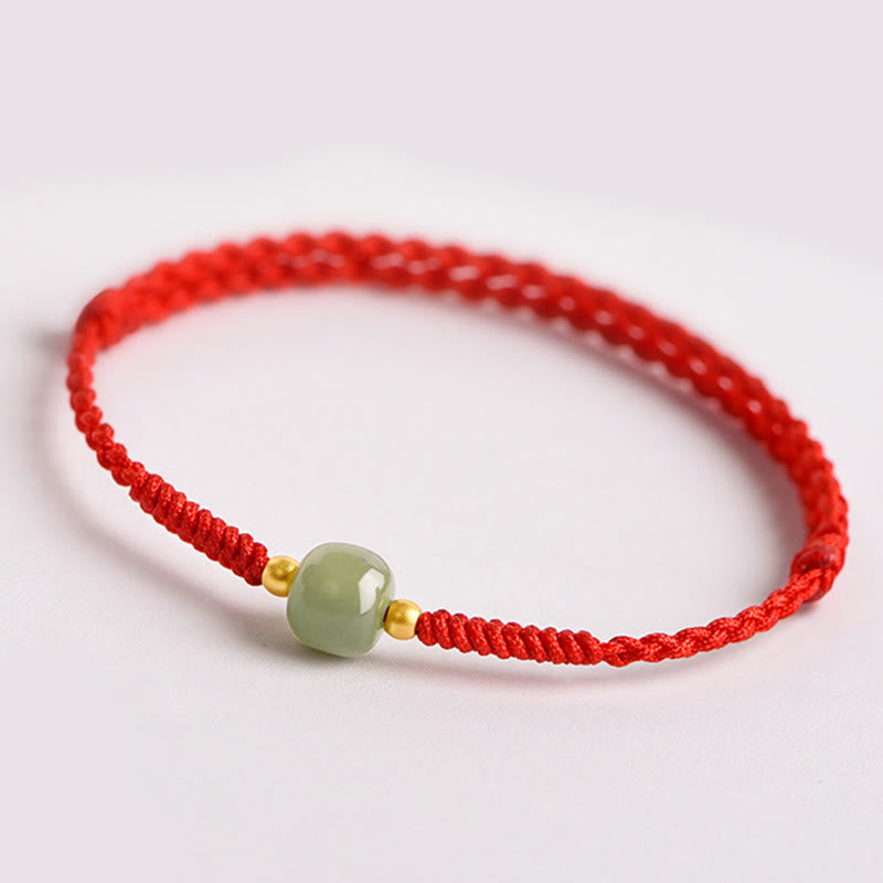 Buddha Stones Handgemachtes Jade Glücksperle Wohlstand Geflochtenes Armband