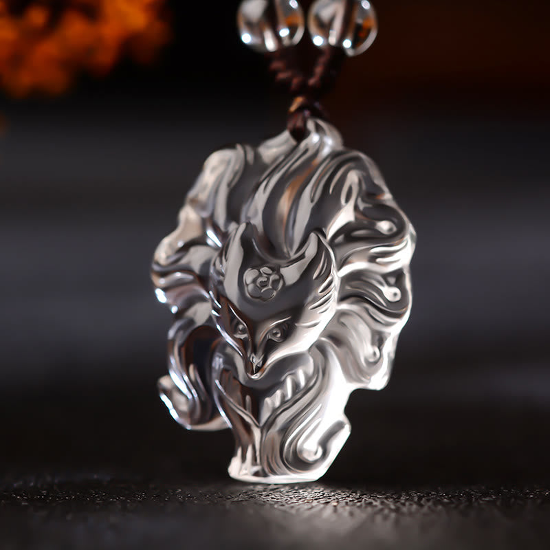 Buddha Stones Natürlicher Amethyst Weißer Kristall Citrin Neunschwänziger Fuchs Glück Halskette Anhänger