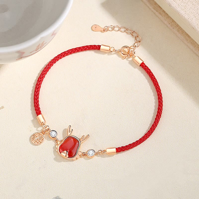 Buddha Stones 925 Sterling Silver Year of the Dragon Natural Red Agate Dragon Attract Fortune Fu Character Strength Bracelet Necklace Pendant Earrings