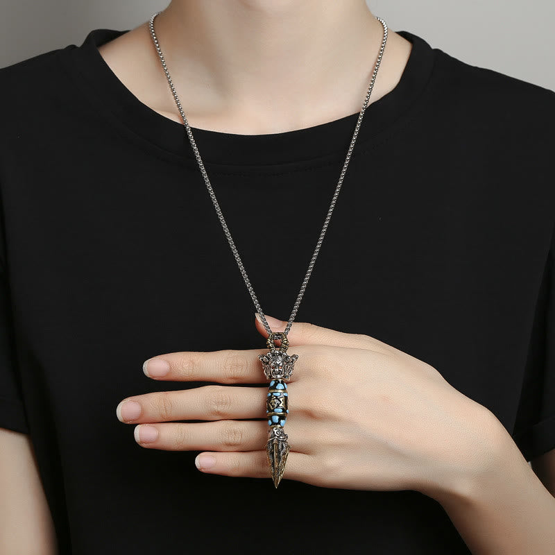 Collar con colgante giratorio de riqueza con diseño de Om Mani Padme Hum, cuentas Dzi, piedras de Buda del Tíbet, patrón Dorje Vajra