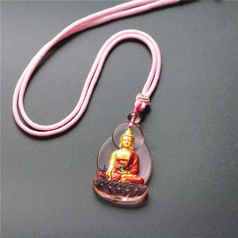 Collar con colgante de cristal de compasión de Liuli, Buda de la Medicina del Tíbet, piedras de Buda
