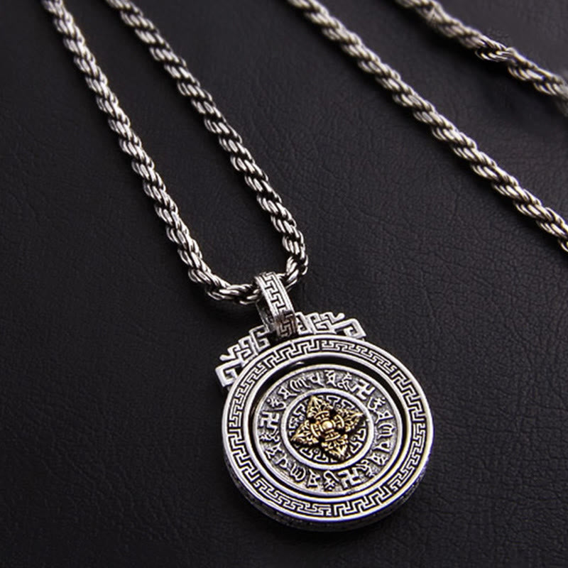 Collar con colgante de piedra de Buda tibetano Om Mani Padme Hum, doble dorje, vajra, giratorio, pureza y paz.