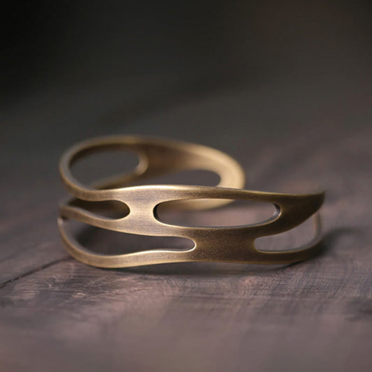 Brazalete ajustable de cobre y latón con piedras de Buda, estilo vintage, curvado y con símbolo de riqueza