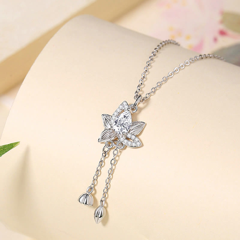 Collar con colgante de iluminación de circón y loto en plata de ley 925 con piedras de Buda