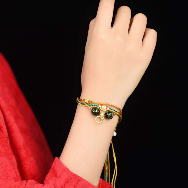 Pulsera curativa multicapa trenzada con cuentas de vidrio Liuli y cuerda tibetana hecha a mano con piedras de Buda
