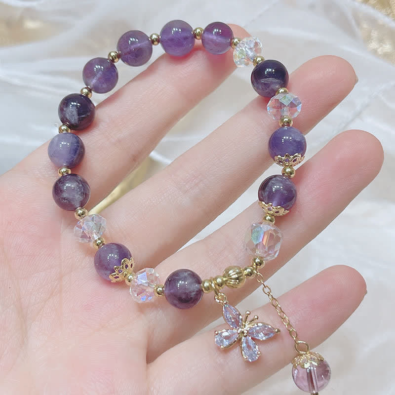 Pulsera con dije de mariposa espiritual de cristal de amatista natural de Buda