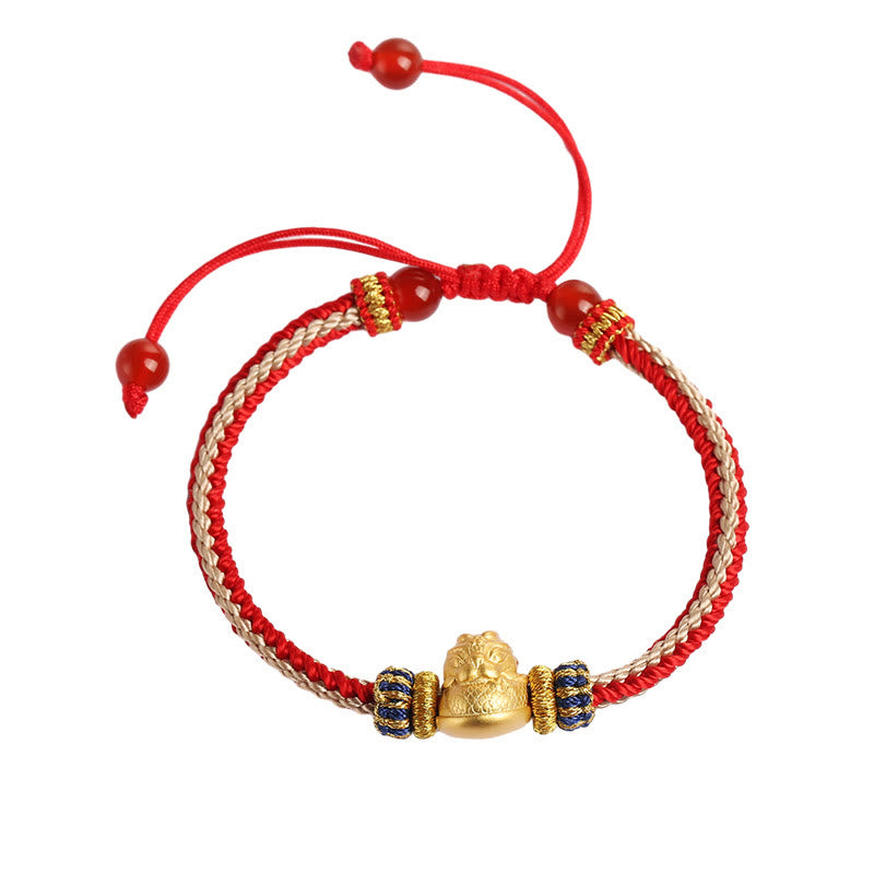 Buddha Stones 925 Sterling Silber Baby Drache Glück Stärke Handgefertigtes geflochtenes Armband