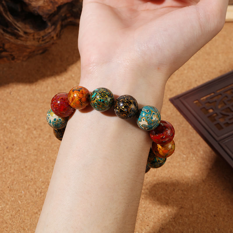 Pulsera de cuentas de laca multicolores naturales de Buda