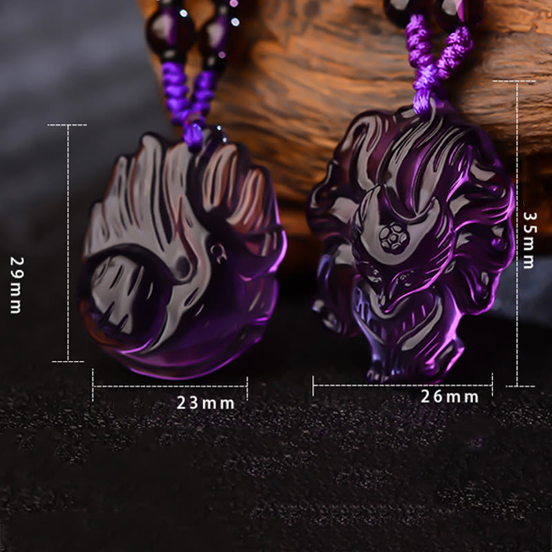 Buddha Stones Natürlicher Amethyst Weißer Kristall Citrin Neunschwänziger Fuchs Glück Halskette Anhänger