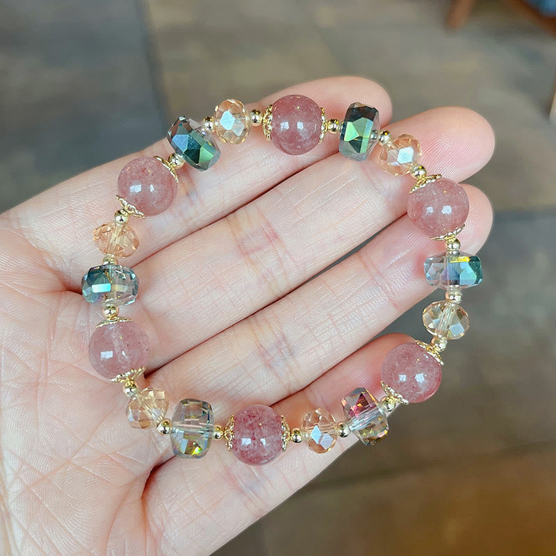 Pulsera positiva de cristal colorido de cuarzo fresa natural con piedras de Buda