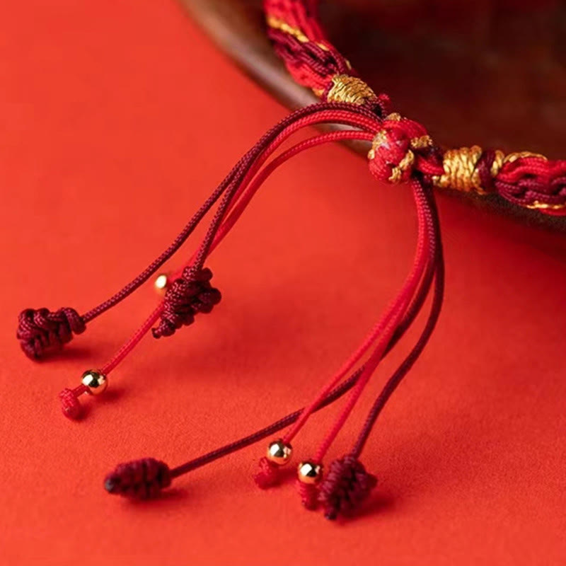 Pulsera trenzada hecha a mano con nudo de reencarnación y protección de los dioses de la riqueza, piedras de Buda y cinco direcciones