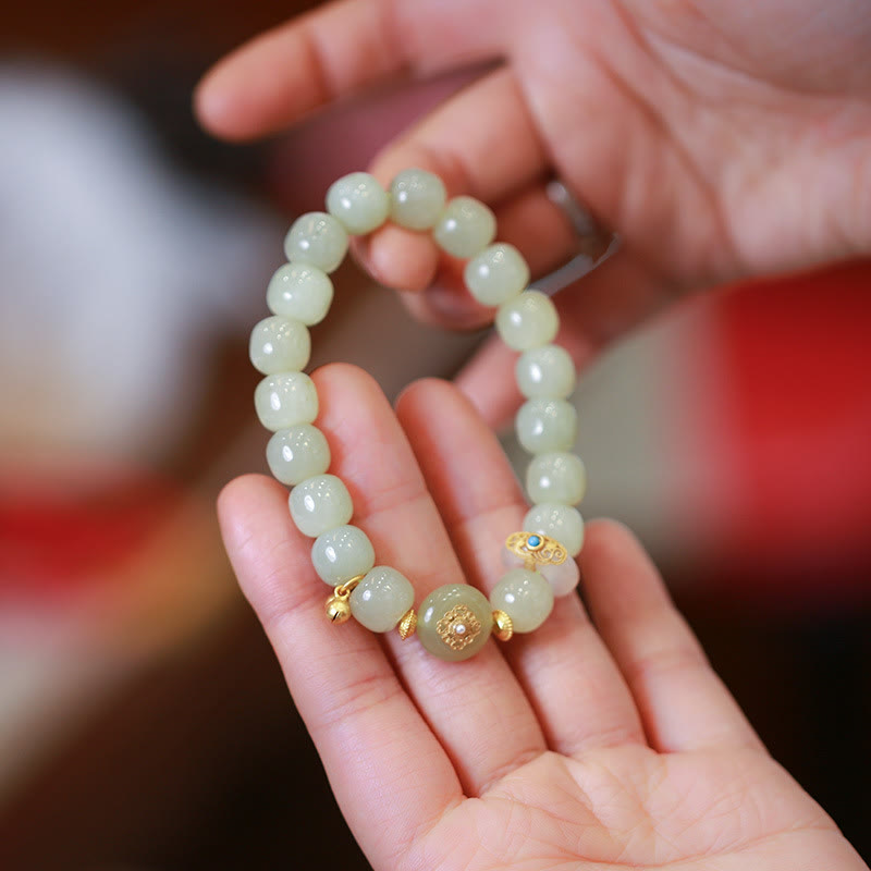 Conjunto de collar y pulsera con colgante de jade hetiano natural bañado en oro y plata de ley 925 con piedras de Buda