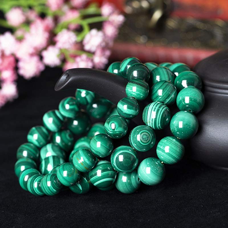 Pulsera de Malaquita Natural con Piedras de Buda para la Protección y la Calma