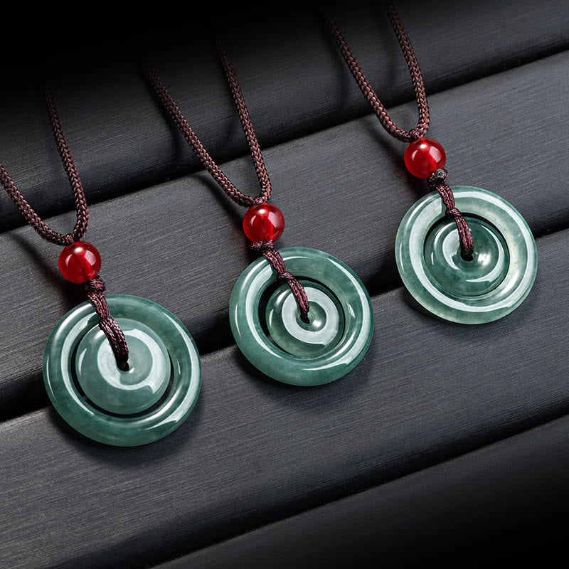 Collar con colgante de abundancia y doble hebilla de paz de jade verde con piedras de Buda