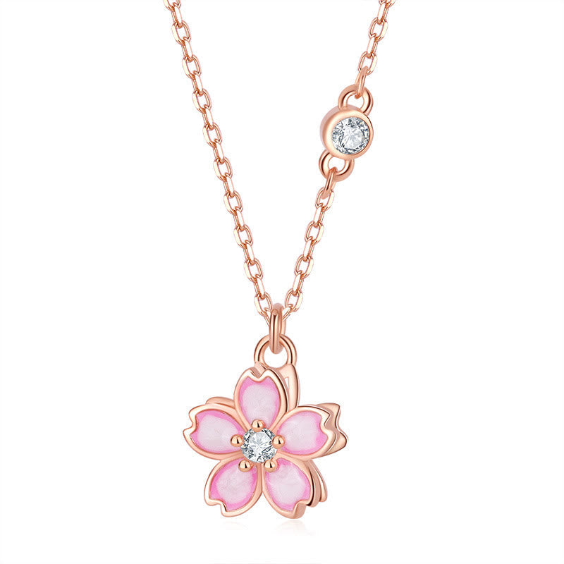 Collar con colgante de flor de cerezo en plata de ley 925 con piedras de Buda y protección giratoria