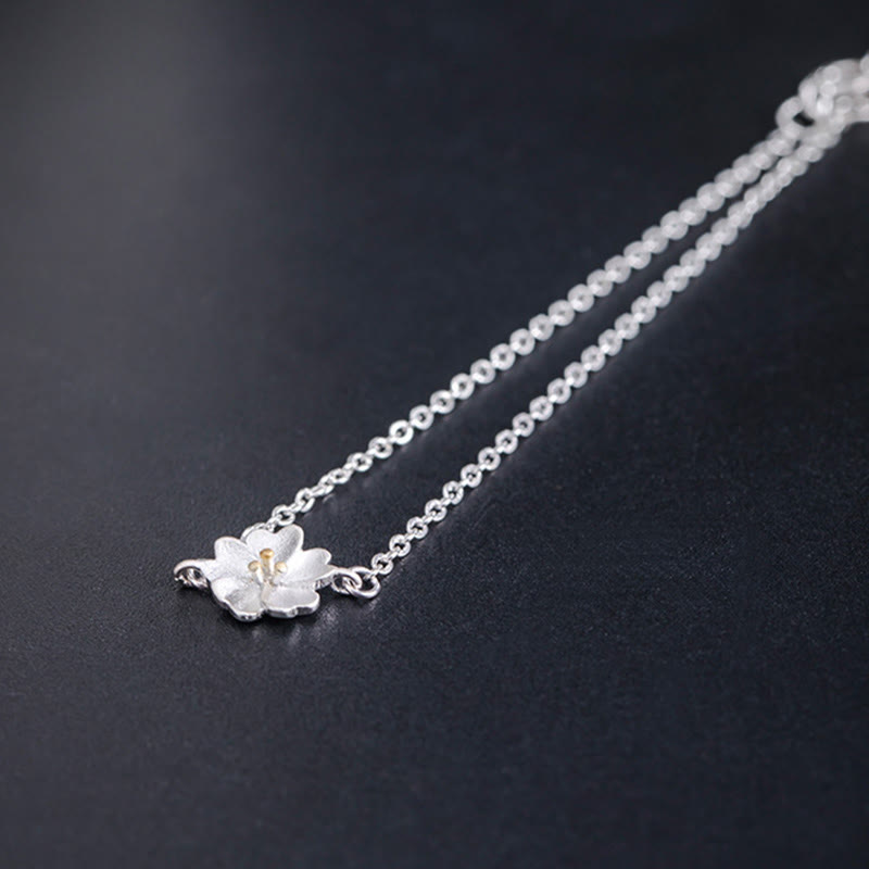 Pulsera de cadena con bendición de flor de cerezo y piedras de Buda en plata de ley 925