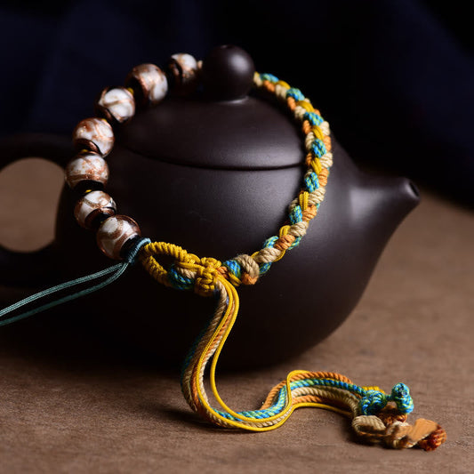 Pulsera trenzada de la fortuna con cuentas de vidrio Liuli y cuerda multicolor hecha a mano con piedras de Buda